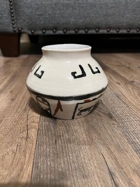 Handmade Ceramic Decorative Vase in Cream and Black